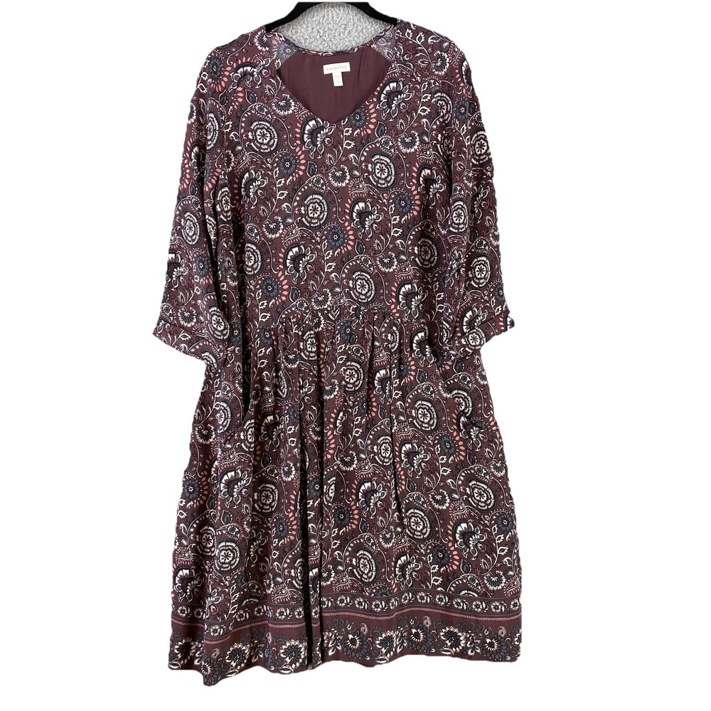Garnet Hill Dress Women's 8 Brown Paisley V Neck Lined Cowgirl Country Western
